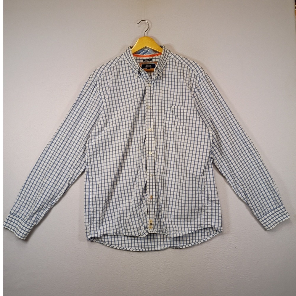 Preppy GH Bass & Co Mens Large Blue White Check Button Down Long Sleeve Shirt